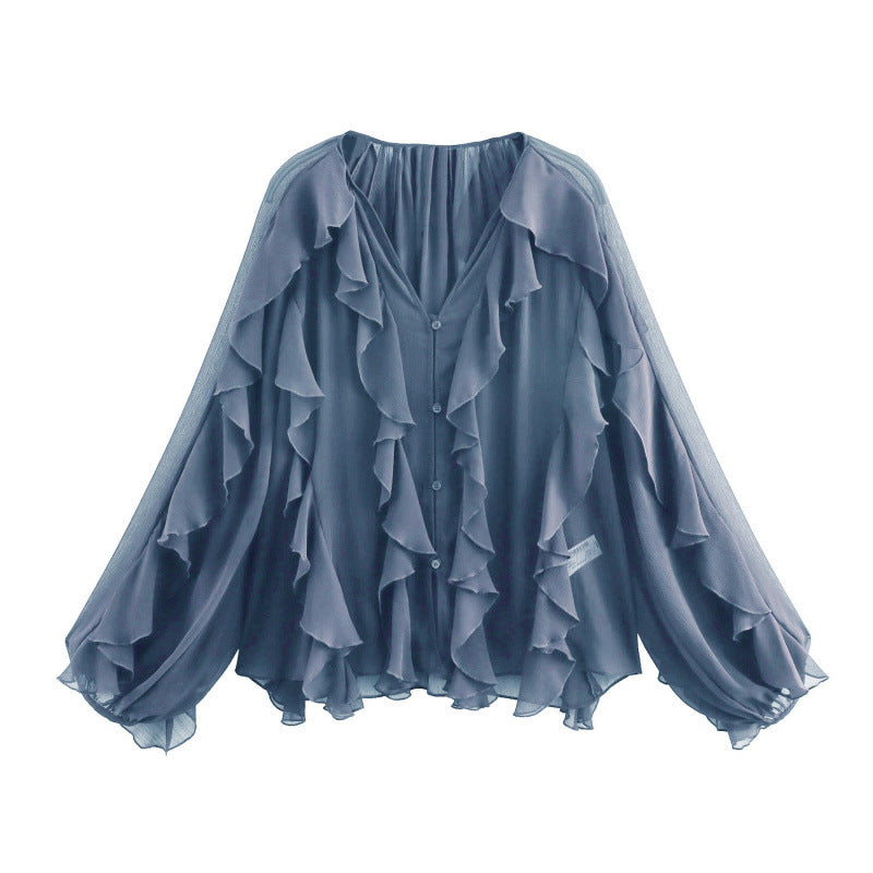 Chic Ruffle V-Neck Spring Blouse