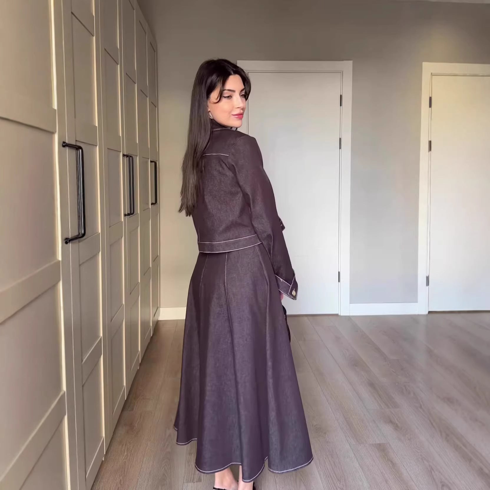 Retro Denim Maxi Dress Set