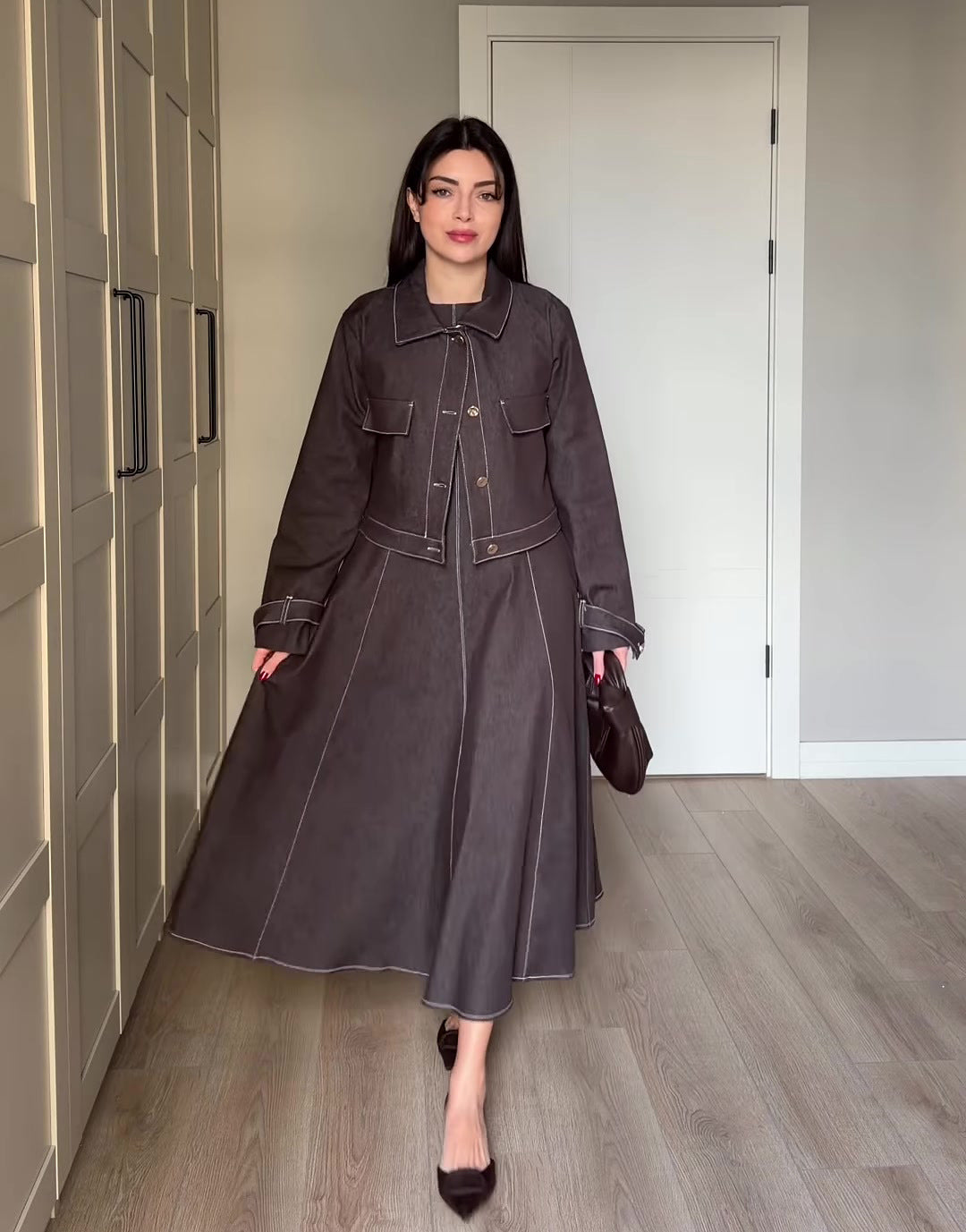 Retro Denim Maxi Dress Set