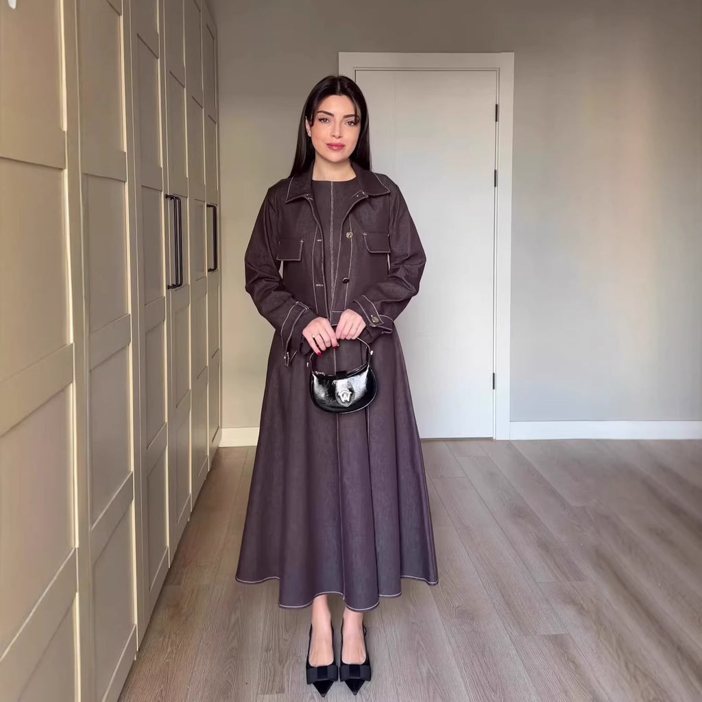 Retro Denim Maxi Dress Set