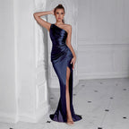 Asymmetric Ruched Slit Dress