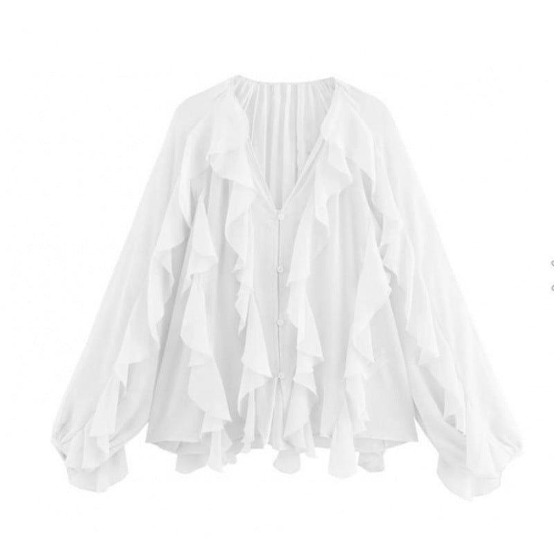 Chic Ruffle V-Neck Spring Blouse