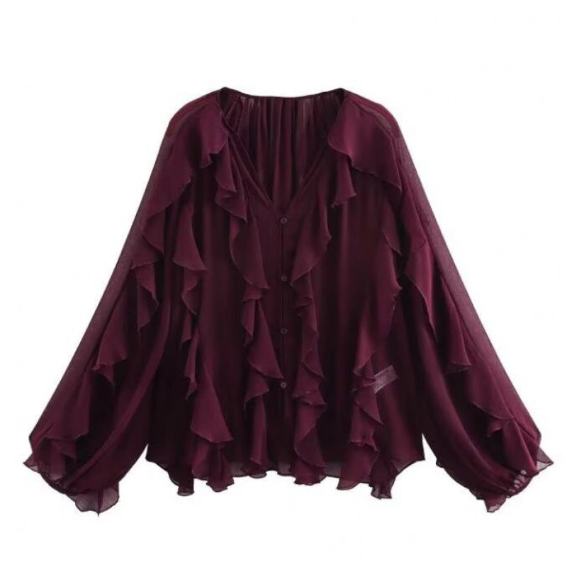 Chic Ruffle V-Neck Spring Blouse