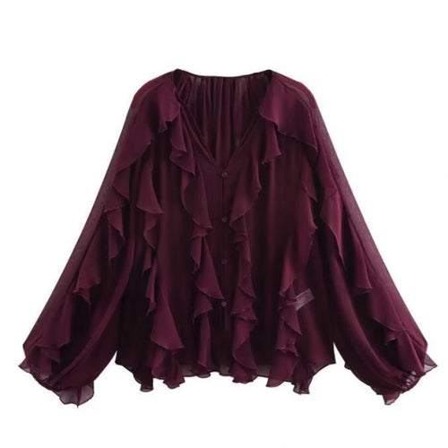Chic Ruffle V-Neck Spring Blouse