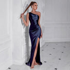 Asymmetric Ruched Slit Dress