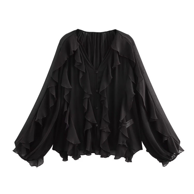 Chic Ruffle V-Neck Spring Blouse