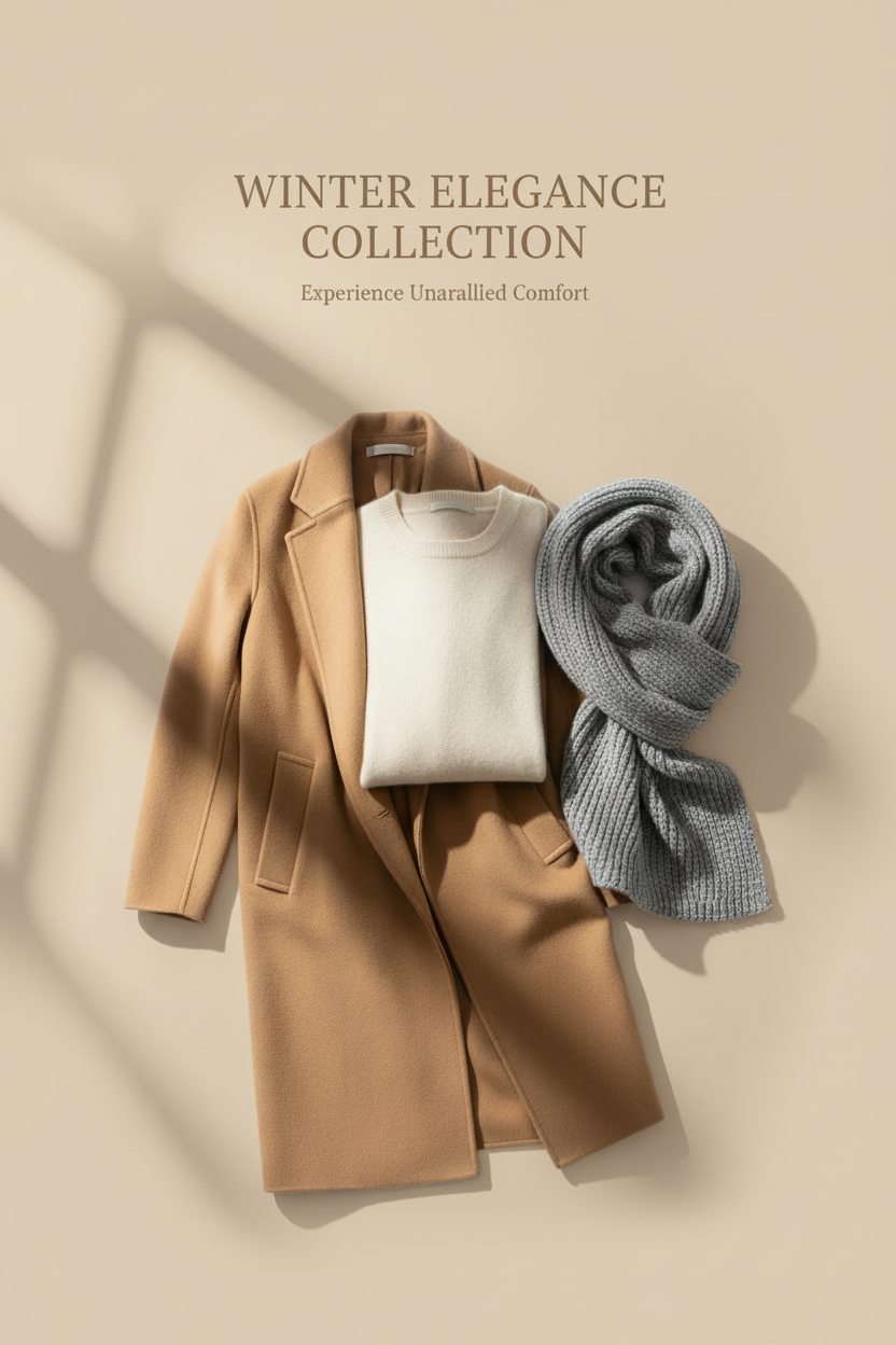 Display some woolen clothes for winter promotion Appearance of brand, minimalist style
Need to be fully adapted for display on mobile devices